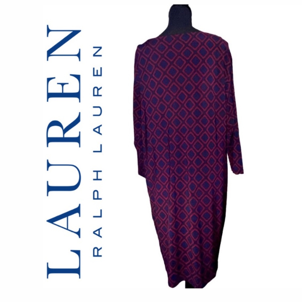 Lauren Ralph Lauren Navy and Burgundy Long Sleeve Drees